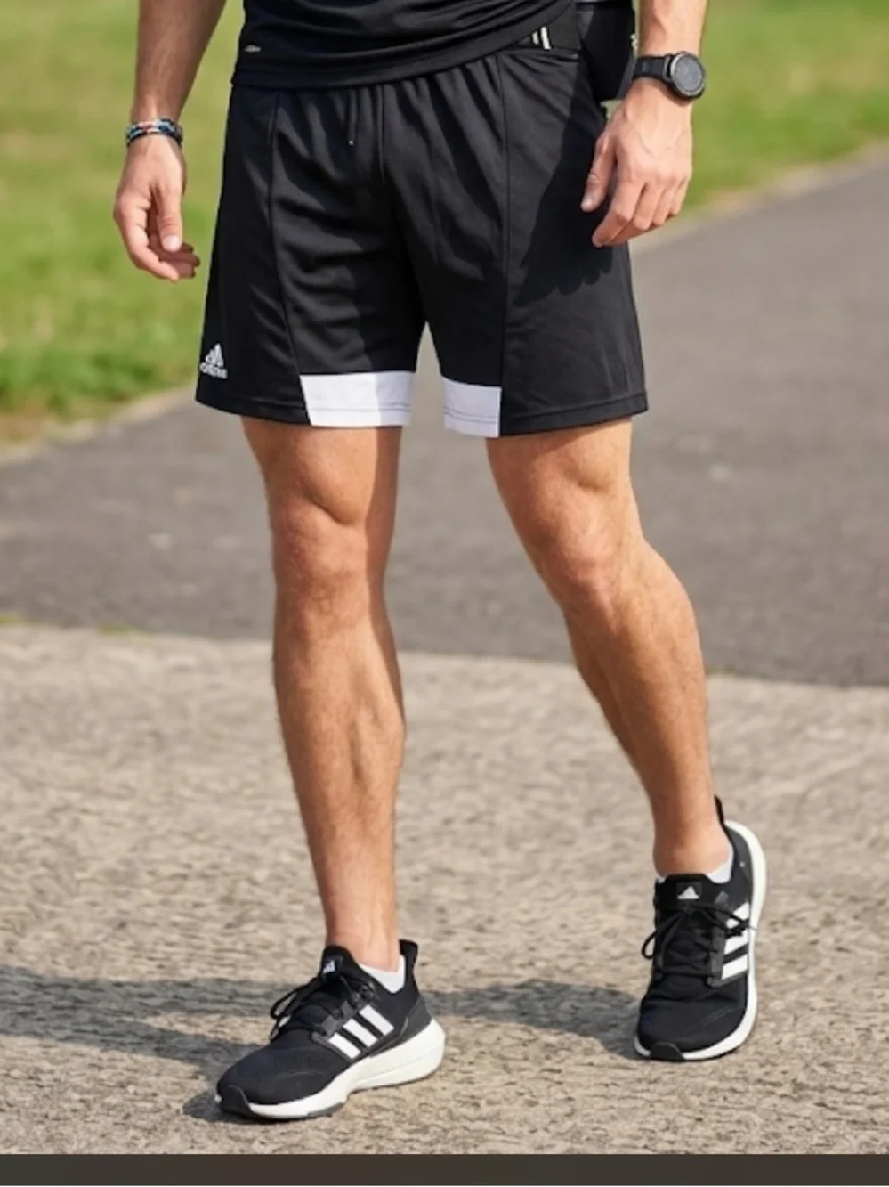 adidas‎ Men’s  Black Athletic Shorts with White Accents